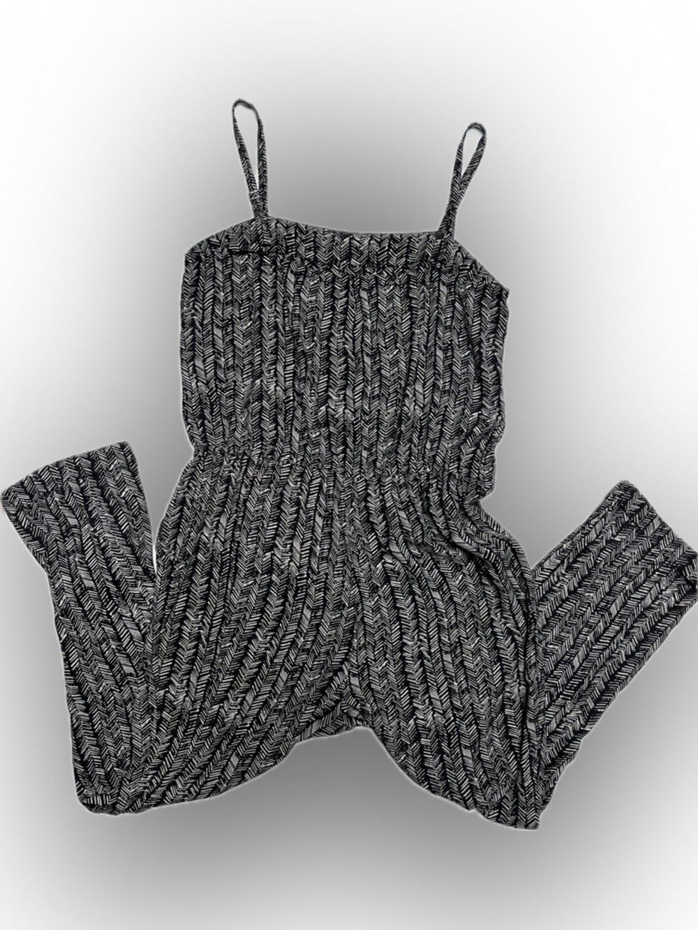 LOFT Black & White Patterned Spaghetti-Strap Jumpsuit